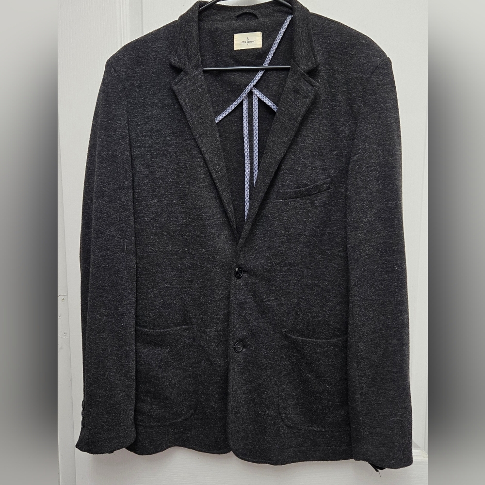 Civil Society Mens Dark Gray Two Button Casual Blazer Patch Pockets Knit Sz LG
